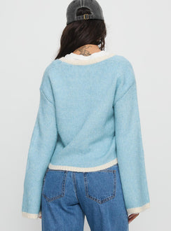 Kaena V Neck Knit Sweater Blue / White