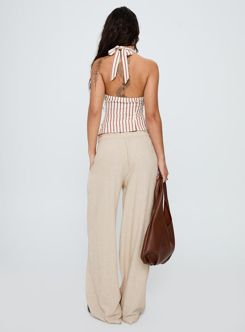 back view of model wearing Princess Polly Seascape Oversize Tie Pants Natural High Waisted Pants 