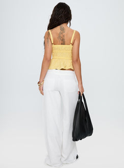 back view of model wearing Princess Polly Pedra Wide Leg Pant White Low Rise Pants 