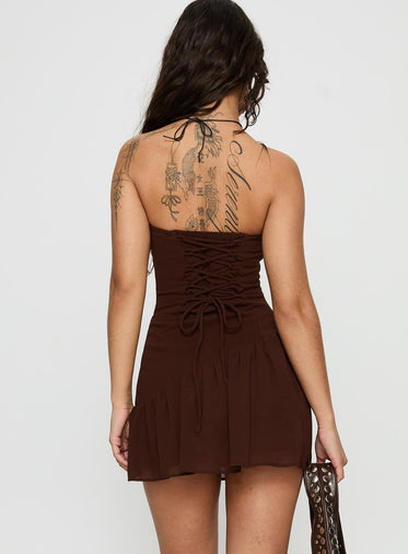 Hadlea Strapless Asymmetrical Mini Dress Brown