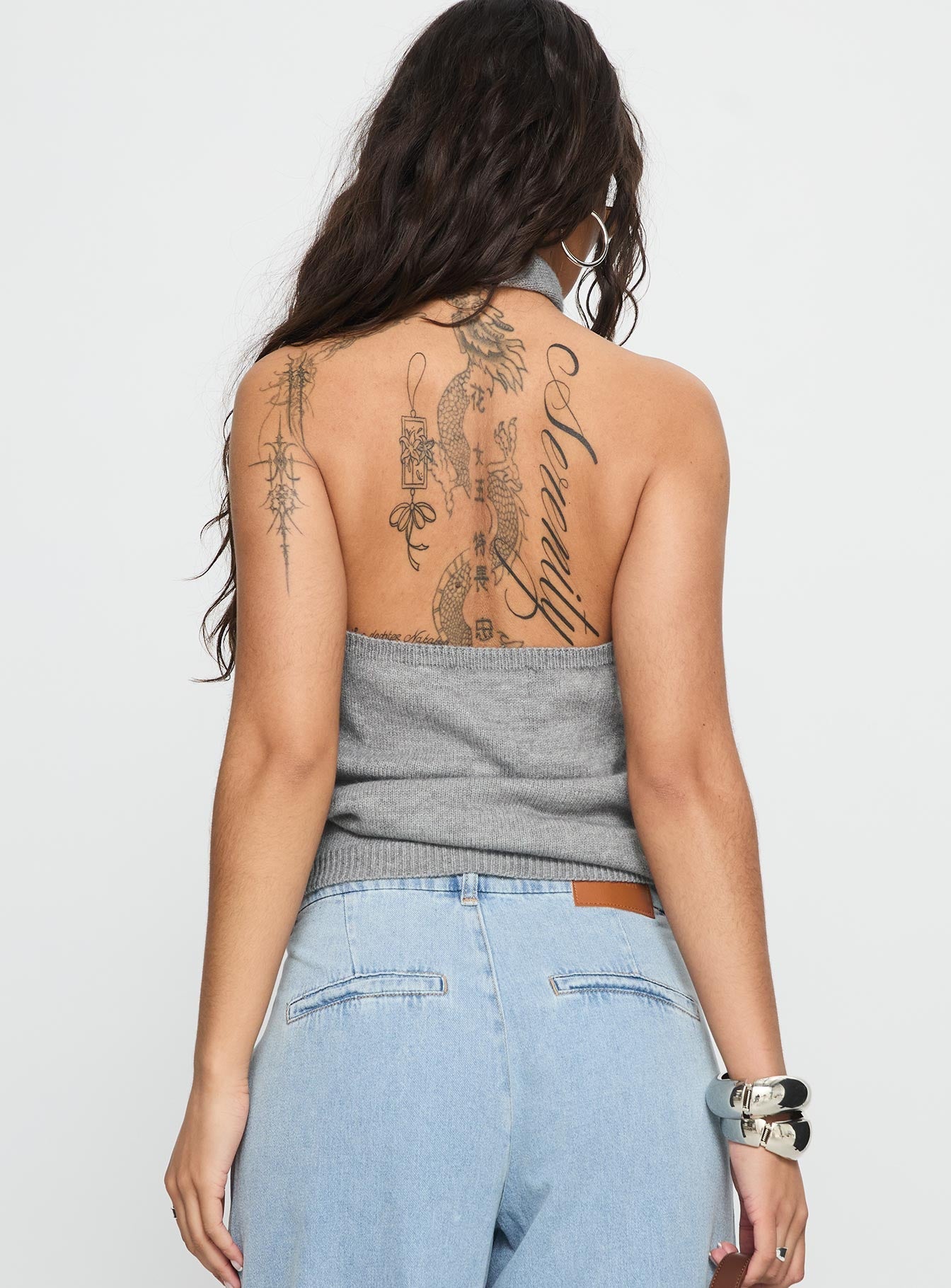 Dream Hour Cross Front Halter Top Grey