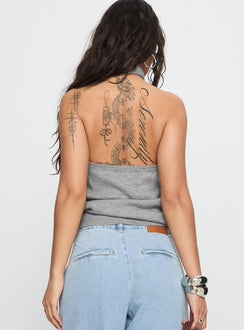 Dream Hour Cross Front Halter Top Grey