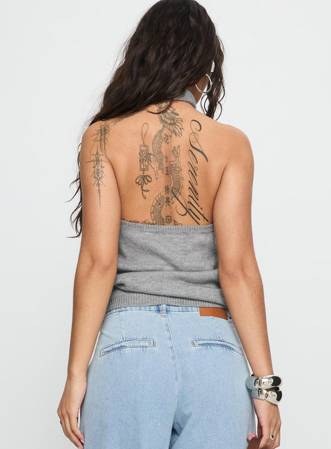 Dream Hour Cross Front Halter Top Grey