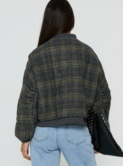 Stick Season Quilted Jacket Grey Check