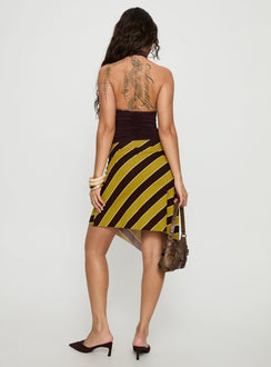 back view of model wearing Princess Polly Sherry Midi Skirt Stripe Retro Yellow Midi Skirts 