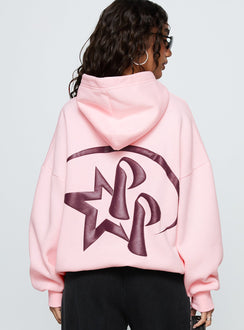 back view of model wearing Princess Polly Starblazer Princess Polly Graphic Hoodie Pink 
