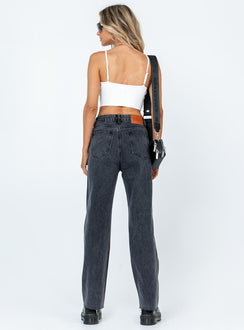 Front view of model wearing  front Princess Polly High Waisted  Arlington Straight Leg Denim Jeans Black