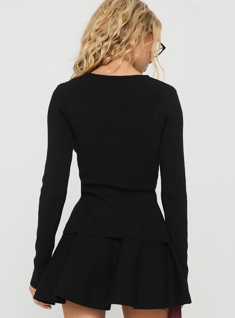 Juni Long Sleeve Knit Top Black