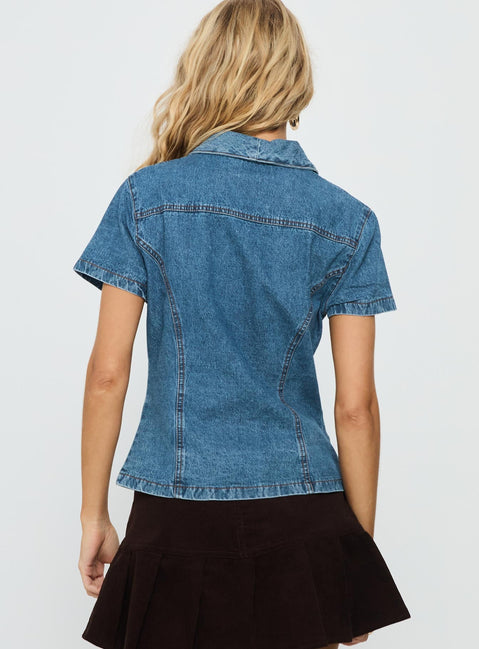 Ellix Button Up Top Blue Denim