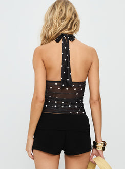 Danyelle Halter Mesh Top Black Polka