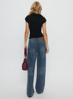 Born Again Mid Rise Straight Leg Contrast Detail Jeans Dark Blue