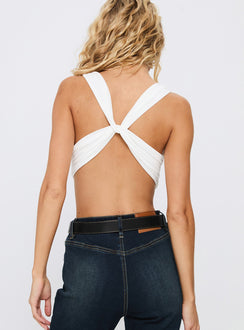 back view of model wearing Princess Polly Formative Backless Bodysuit White Sleeveless 