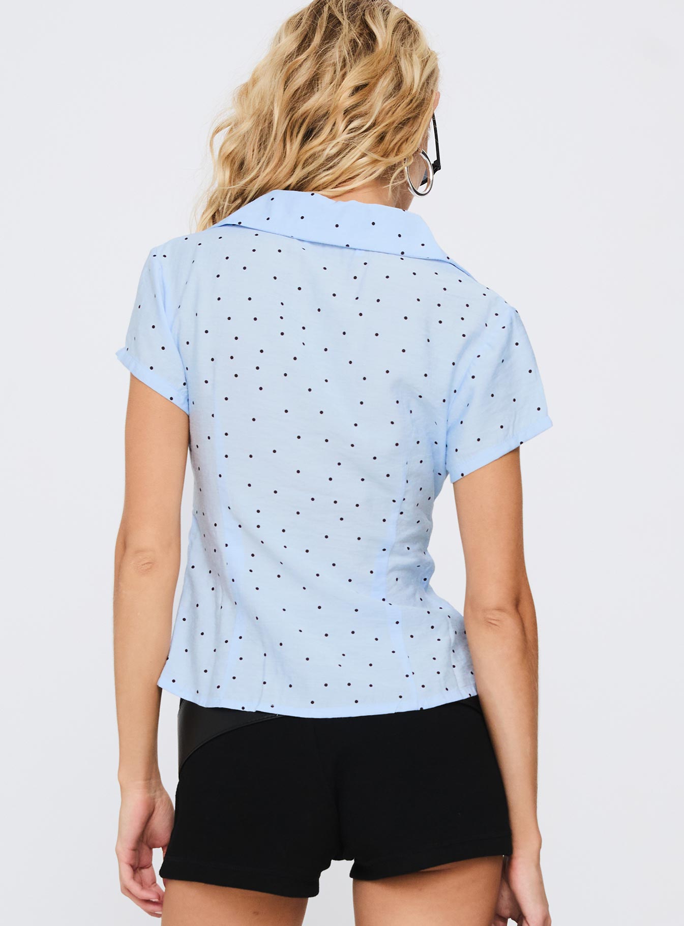 Esteem Buckle Detail Short Sleeve Shirt Blue Polka