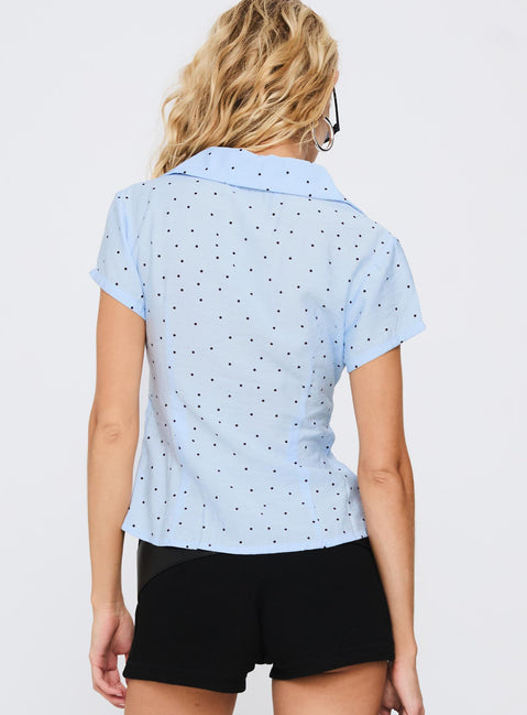 Esteem Buckle Detail Short Sleeve Shirt Blue Polka