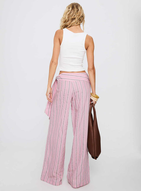 back view of model wearing Princess Polly Wave Dancer Tie Pant Pink Stripe High Waisted Pants 