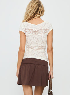 back view of model wearing Princess Polly Chevelle Jersey Mini Skirt Chocolate Mini Skirts 