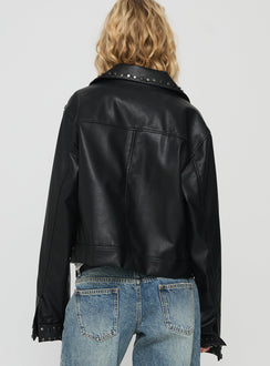 Past Lives Studded Faux Leather Jacket Black