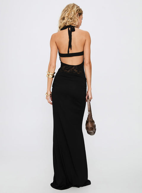 Adalyne Lace Halter Maxi Dress Black