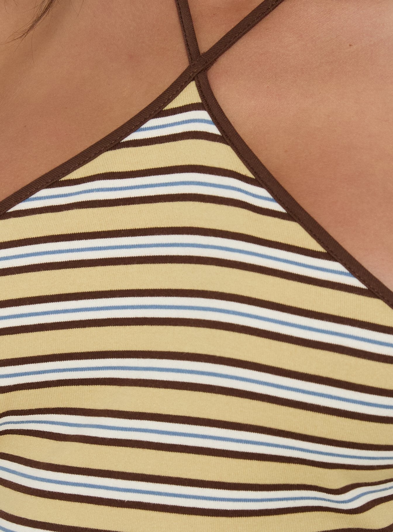 Presenting the Aethoria Arrowneck Bodysuit Multi Stripe womens bodysuit in sleeveless detail Princess Polly