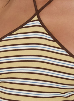 Presenting the Aethoria Arrowneck Bodysuit Multi Stripe womens bodysuit in sleeveless detail Princess Polly