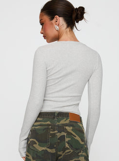 back view of model wearing Princess Polly Sandra Dee Knit Top Grey Marle Full Sleeves Crew Neck 