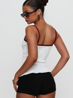 back view of model wearing Princess Polly Cherrie Ties Shirred Graphic Top White Sleeveless Square Neck 