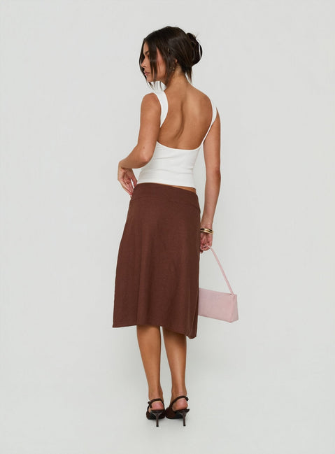 Such Delight Linen Midi Skirt Chocolate