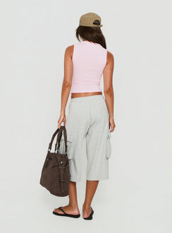 Harleah Wide Cargo Fleece Shorts Grey Marle