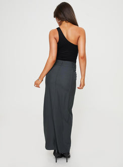 Maxi skirt High split at hem, belt loop waist Invisible hook and eye zip fastening front