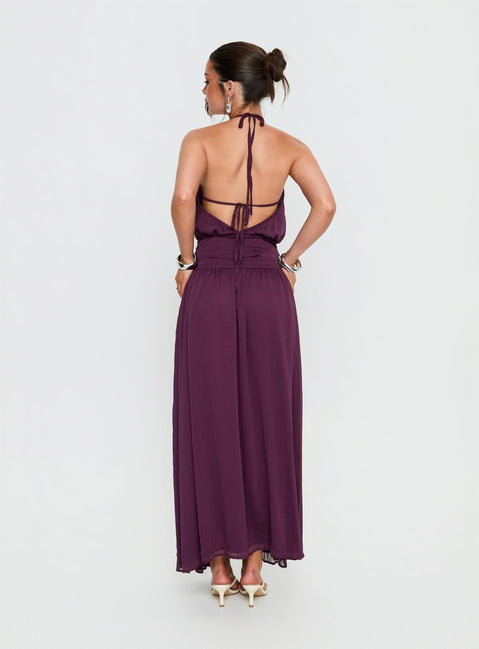 Catherina Blouson Halter Maxi Dress Deep Purple
