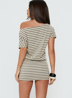 Self Control Off Shoulder Romper Grey Stripe