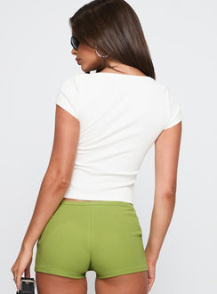 back view of model wearing Princess Polly Lovely Day V Neck Top White Short Sleeves V-Neck 