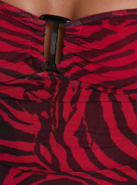 Cielo Mesh Halter Top Red Zebra