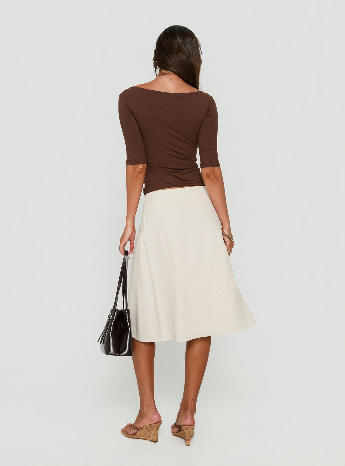 Such Delight Linen Midi Skirt Oatmeal
