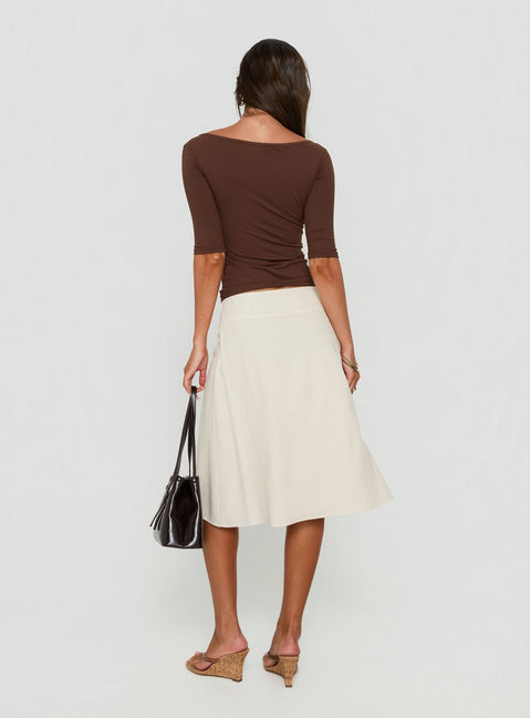 Such Delight Linen Midi Skirt Oatmeal