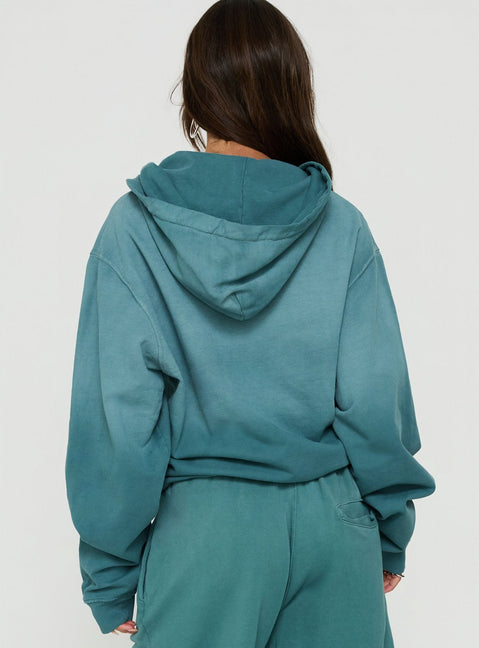 AT Zip Through Oversized Hoodie Washed Teal