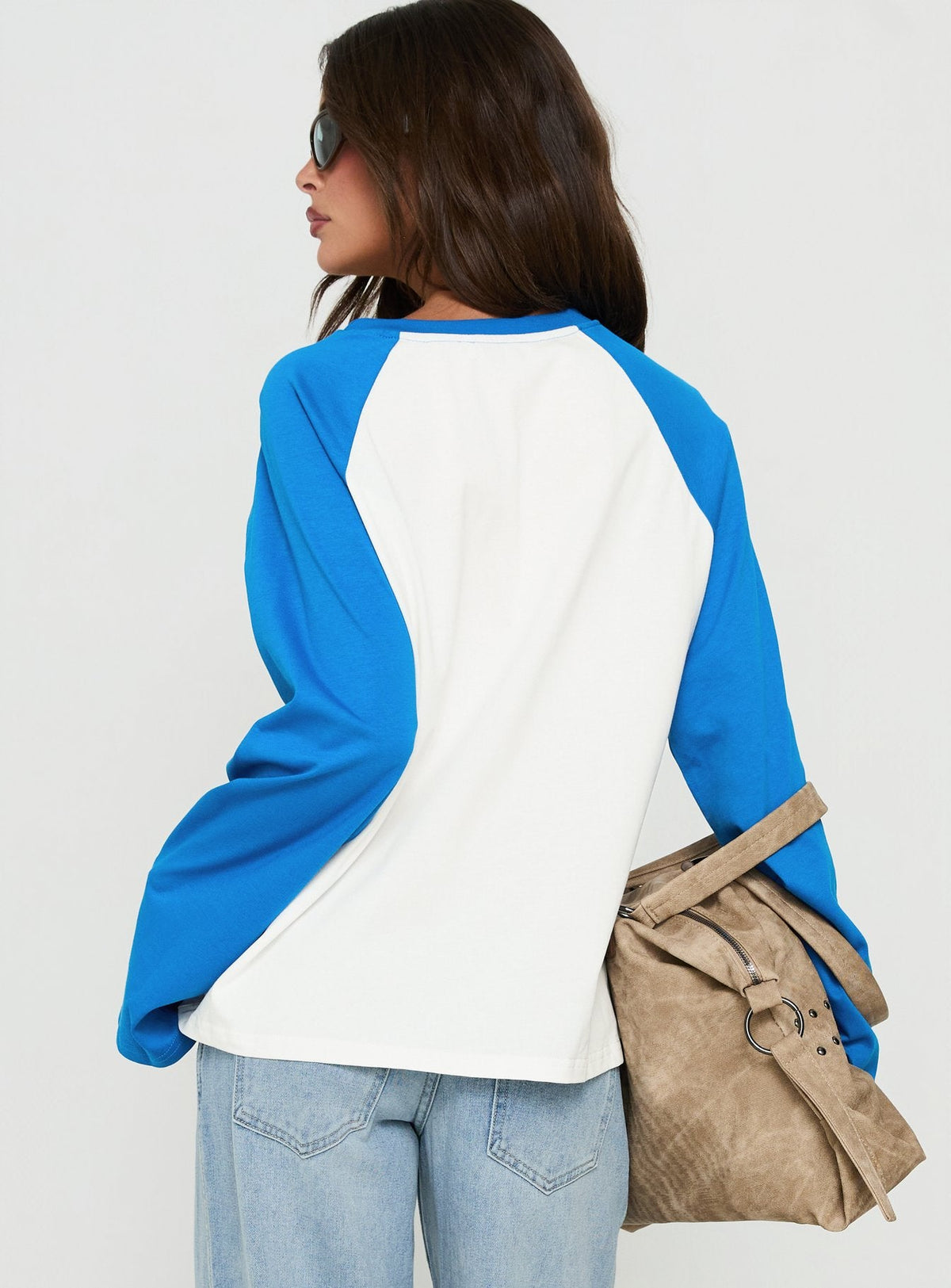 Settle Down Long Sleeve Raglan Top Blue / White