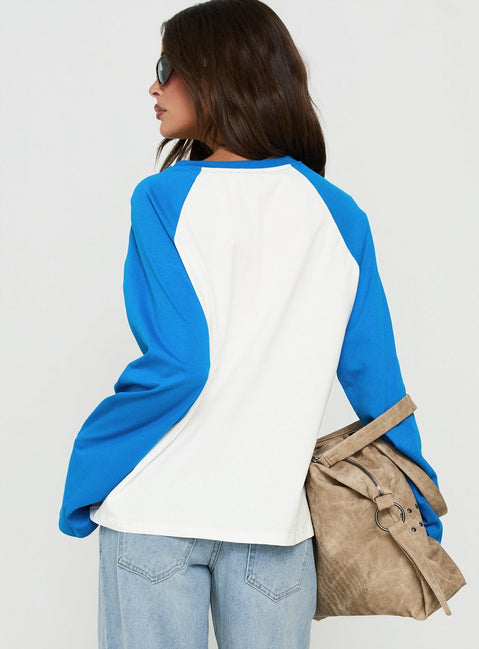 Settle Down Long Sleeve Raglan Top Blue / White