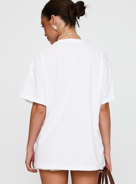 back view of model wearing Princess Polly Love You So Matcha Graphic Top White Half Sleeves Crew Neck 