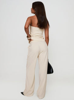 back view of model wearing Princess Polly Irresistible Wide Leg Pant Cream Petite High Waisted Pants 