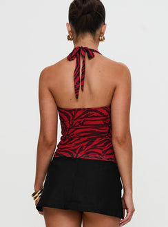 Cielo Mesh Halter Top Red Zebra