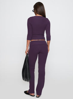 back view of model wearing Princess Polly Truth Be Told Straight Leg Pant Purple Low Rise Pants 