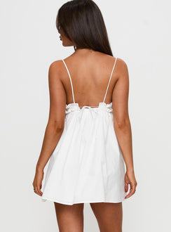 back view of model wearing Princess Polly Alchemy Mini Dress White V-Neck 