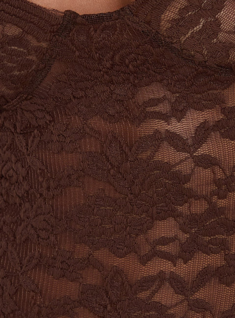 Giallo Long Sleeve Bodysuit Brown