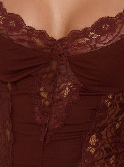 Rhiara Lace Trim Top Dark Terracotta