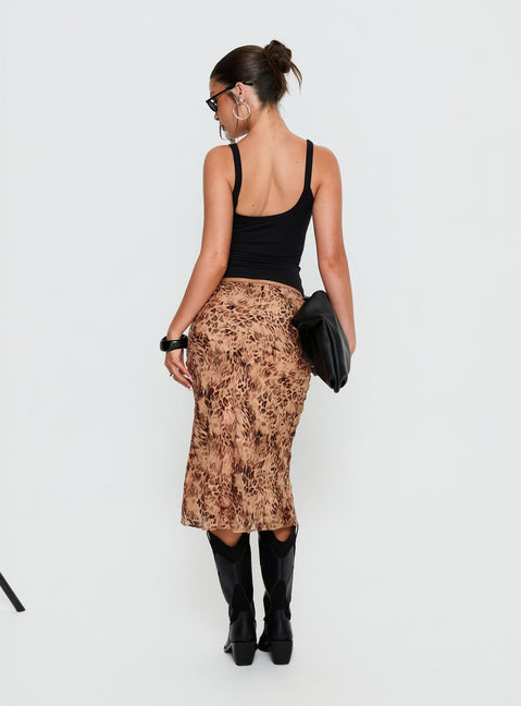 Sydni Midi Bias Cut Skirt Leopard