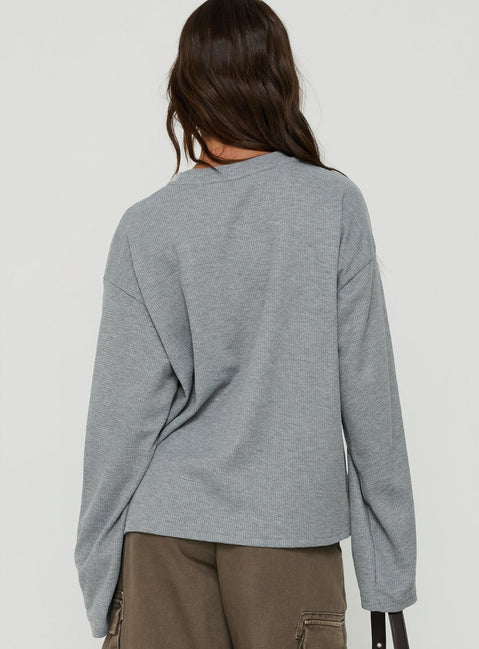Arlla Waffle Jersey Long Sleeve Top Grey
