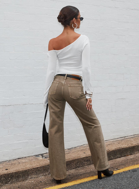 Under Control Mid Rise Wide Leg Jeans Washed Brown