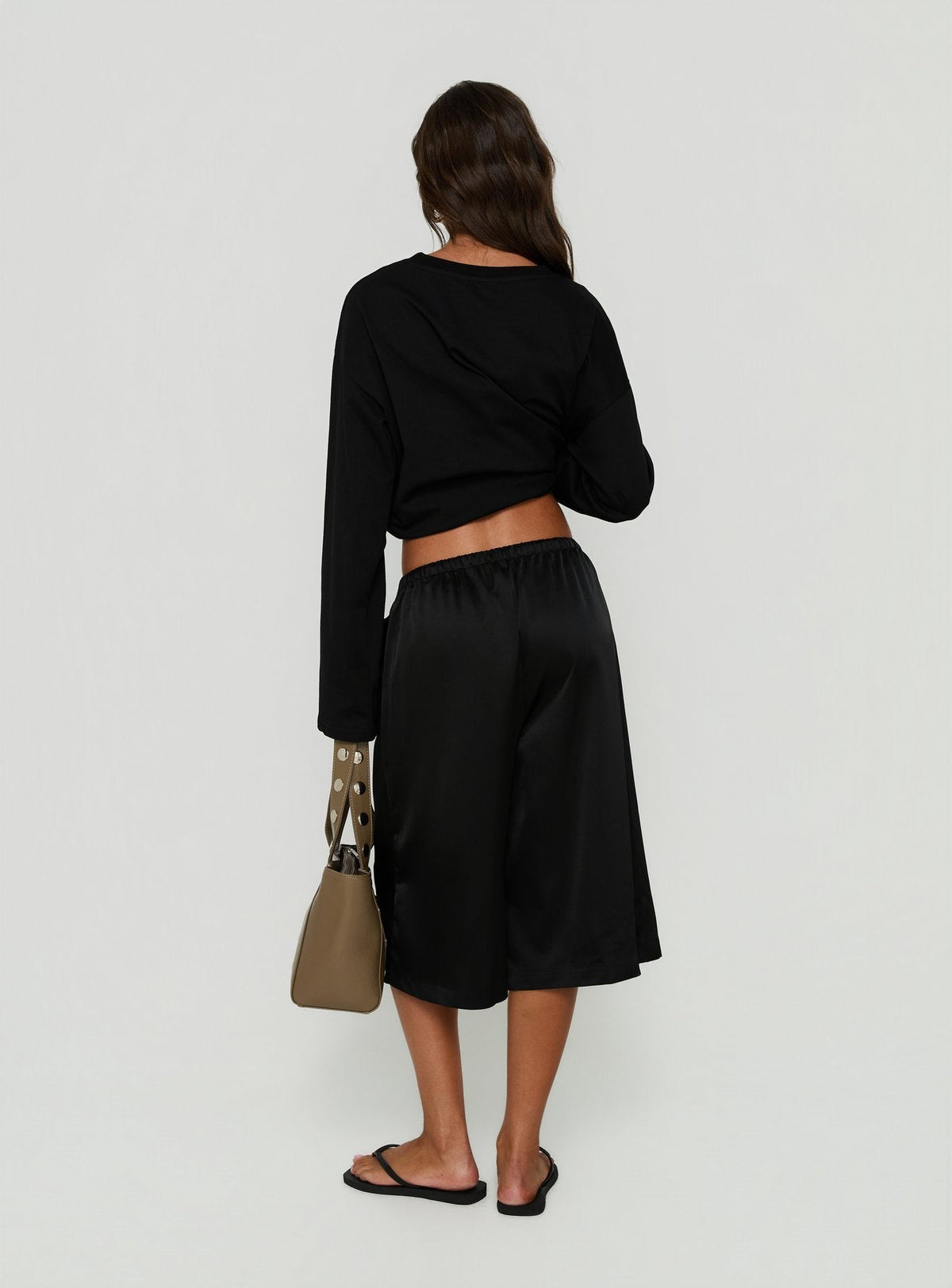 Ammeliah Satin Tie Waist Longline Shorts Black