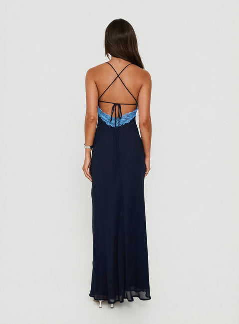 Call My Lover Lace Slip Maxi Dress Navy